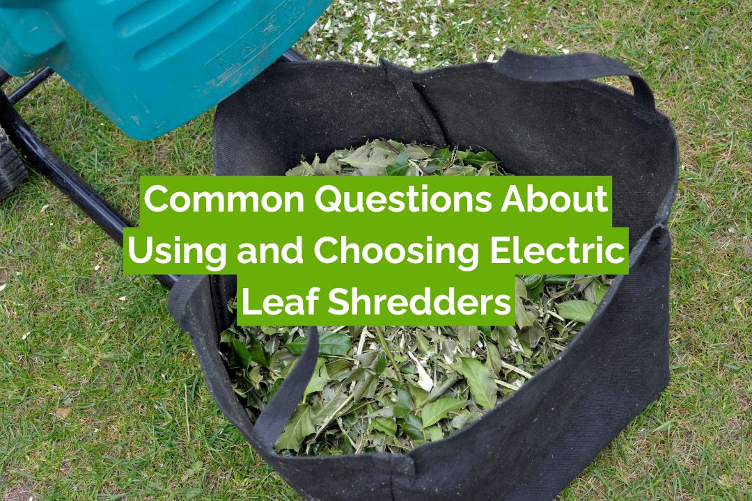 Demonstration of electric leaf shredder and leaf mulcher setup, used in yard work and composting guide.